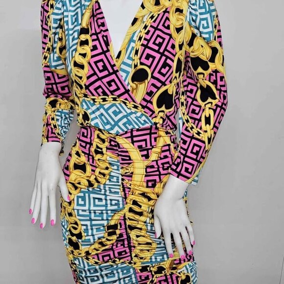 NEW size Large High Fashion Party dress multi color multi print mini dress - Picture 1 of 2